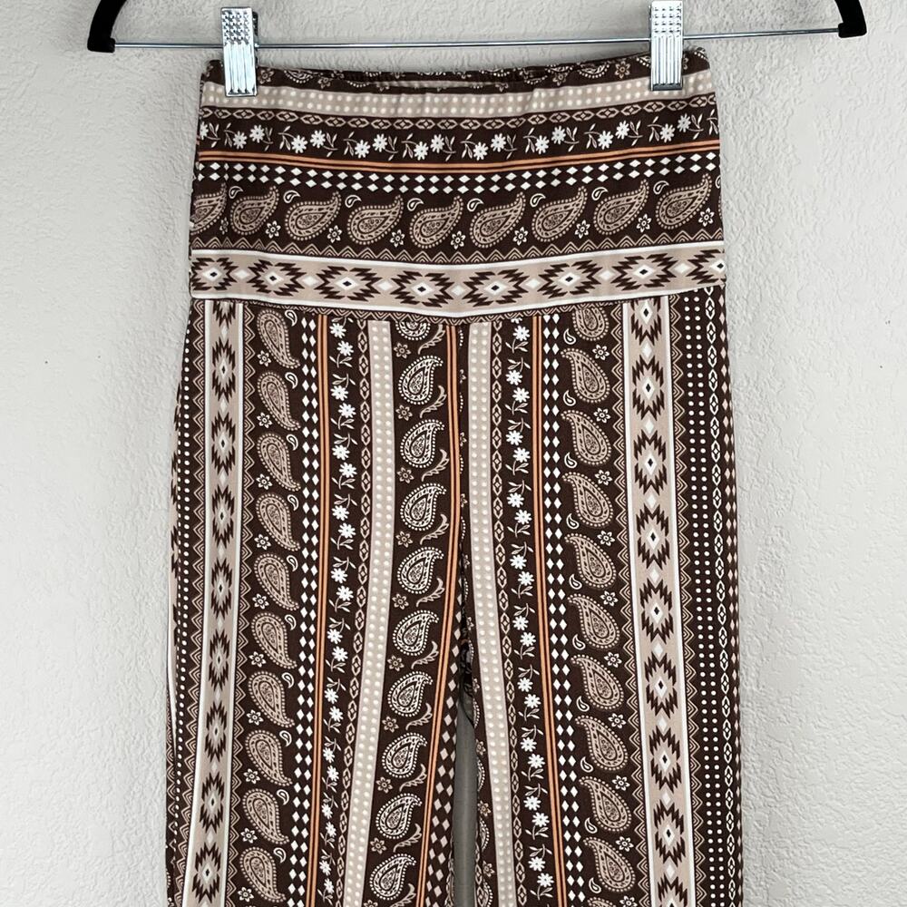 Shosho Brown Aztec Paisley Floral Stripe Flared T-Shirt Legging Pants Small - Picture 4 of 10